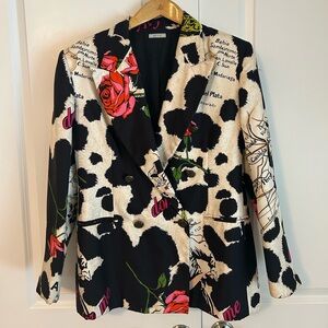 Byblos Italy vintage 90’s Y2K 100% silk blazer cow roses tango Argentina print